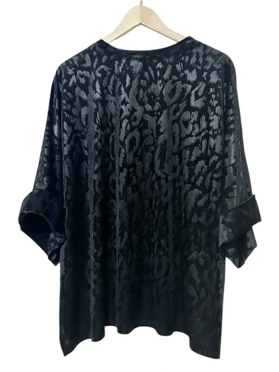 Adrienne Black Velvet Satin Leopard Burnout Oversized Boxy Top USA NWT Large - Picture 5 of 7